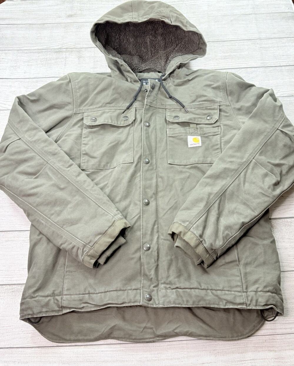 Carhartt Men’s Washed Duck Sherpa-Lined Relaxed Fit Utility Jacket Moss Size S